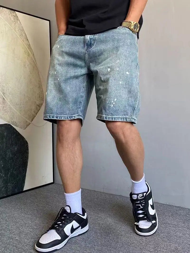 Bermudas Jeans Masculinas de Verão Estilo American High Street
