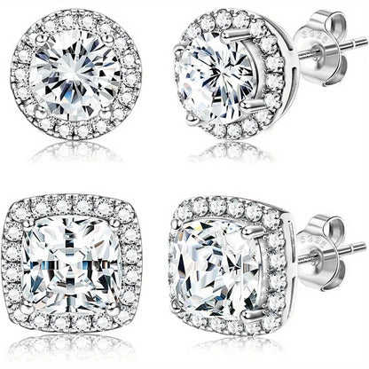 Conjunto de Brincos Redondos e Quadrados com Diamante