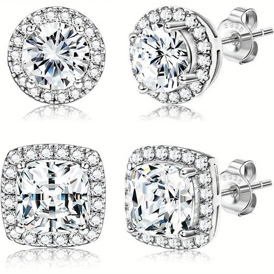 Conjunto de Brincos Redondos e Quadrados com Diamante