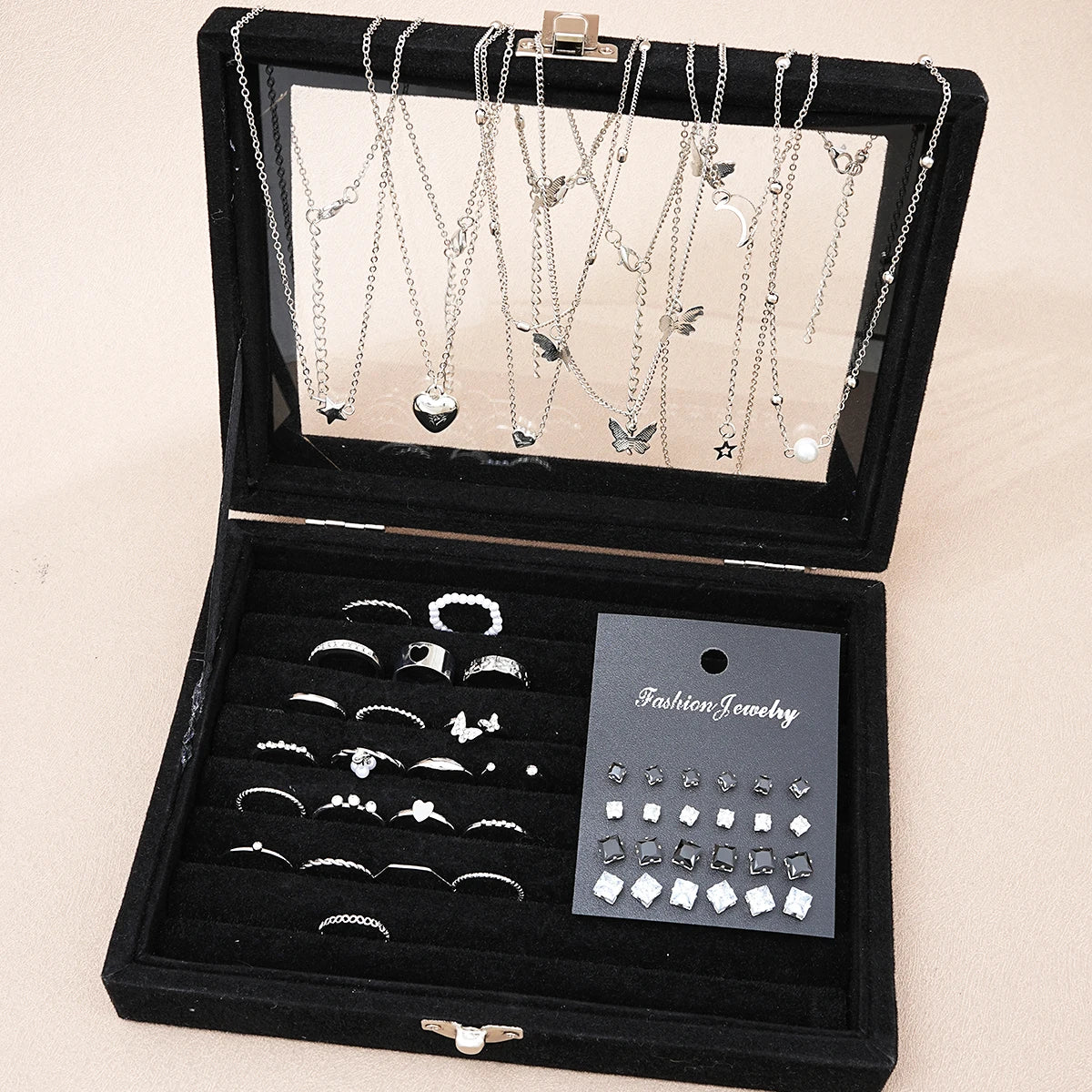 Conjunto Chique de Joias Prateadas com 51 Peças