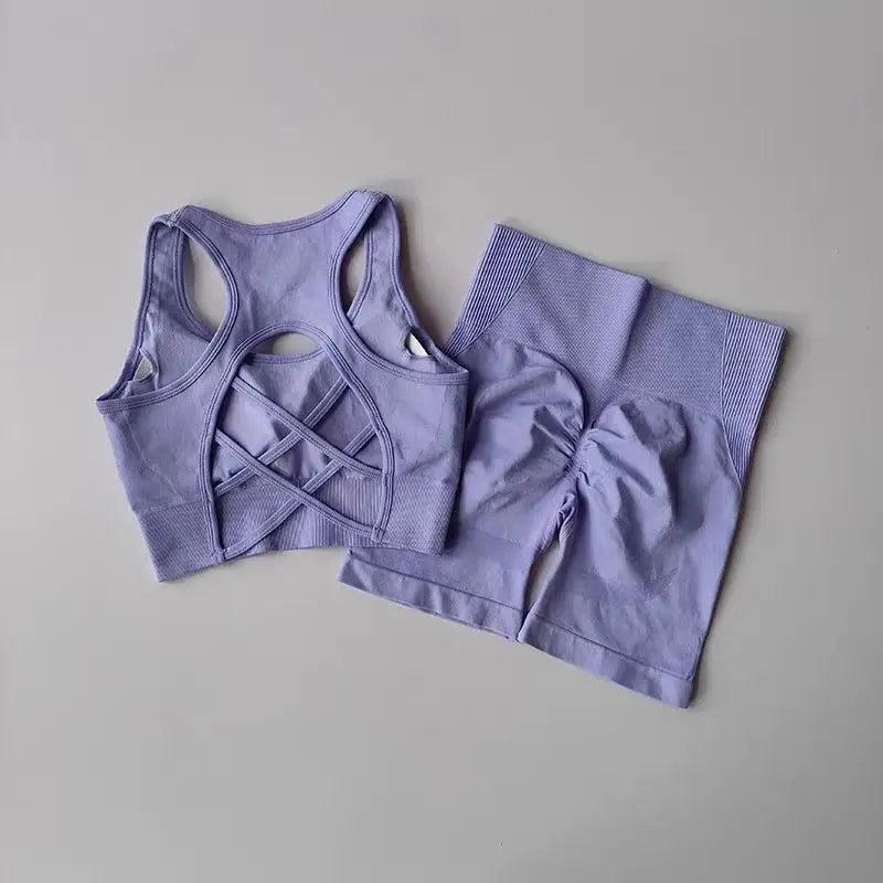 Conjunto Fitness Seamless 2 Peças Top e Shorts Cintura Alta