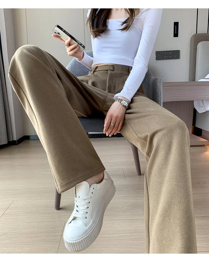Calça Larga de Lã Engrossada Seoulish