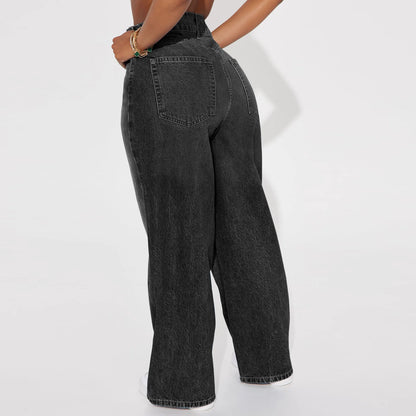 Calça Jeans de Perna Reta Cintura Alta