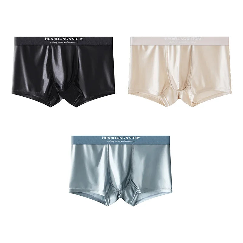 Kit 1 ou 3 Unidades de Cuecas Boxer em Seda Gelo e Cetim