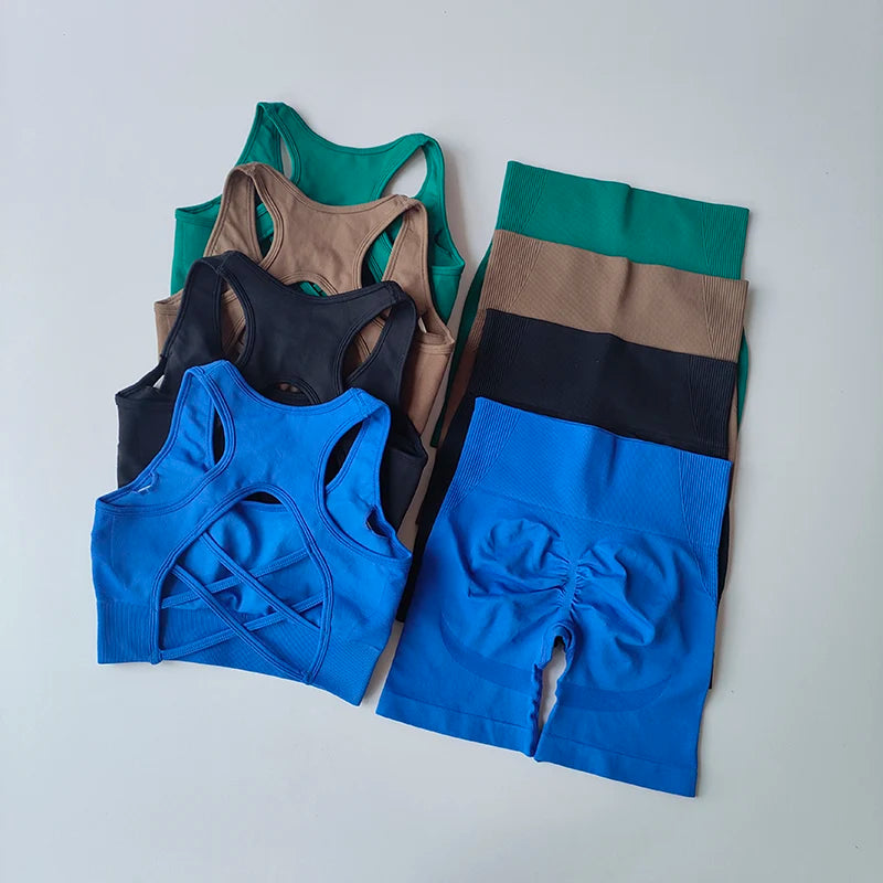 Conjunto Fitness Seamless 2 Peças Top e Shorts Cintura Alta