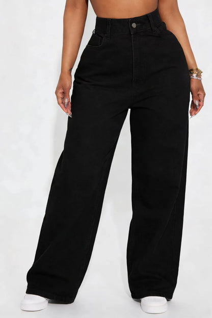 Calça Jeans de Perna Reta Cintura Alta