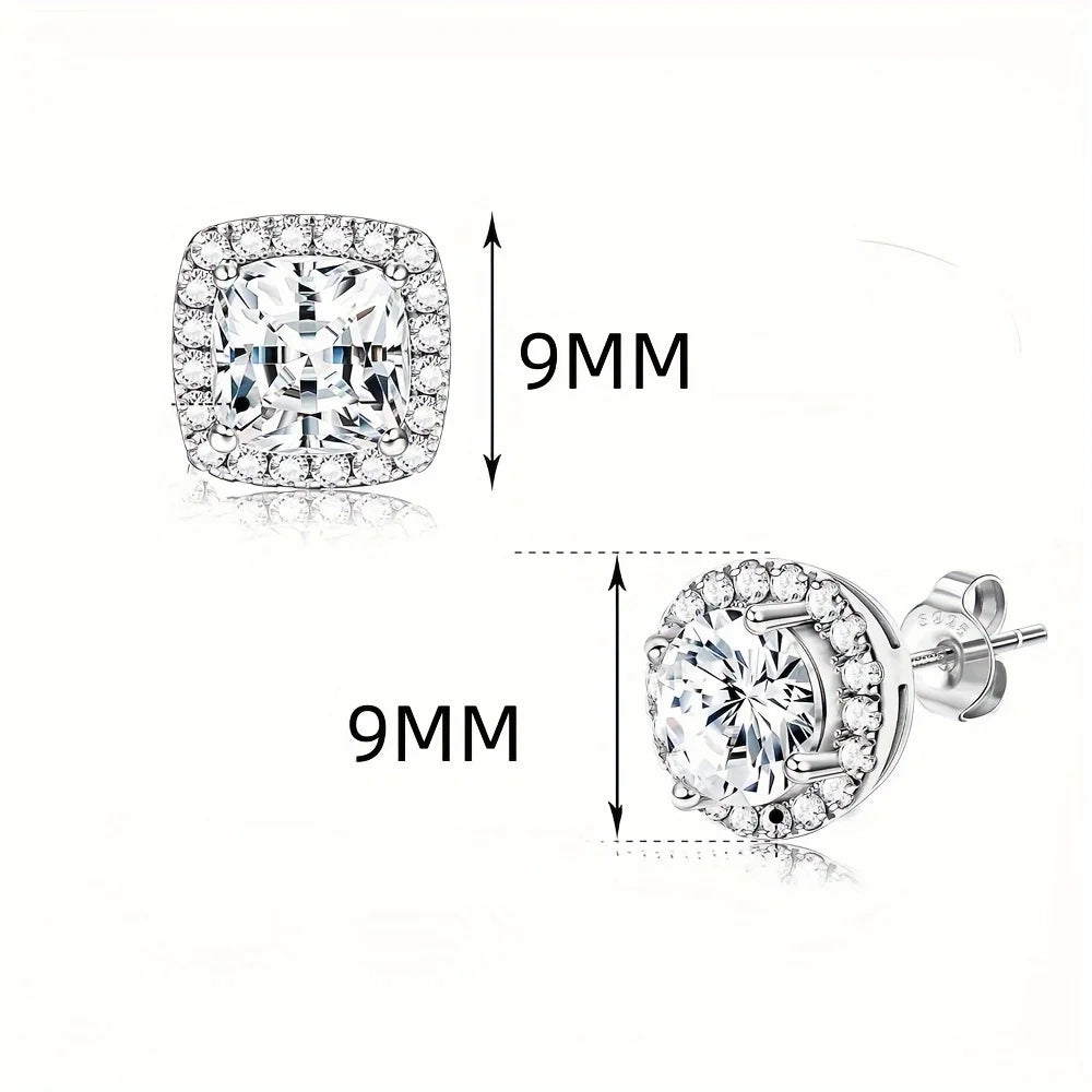 Conjunto de Brincos Redondos e Quadrados com Diamante