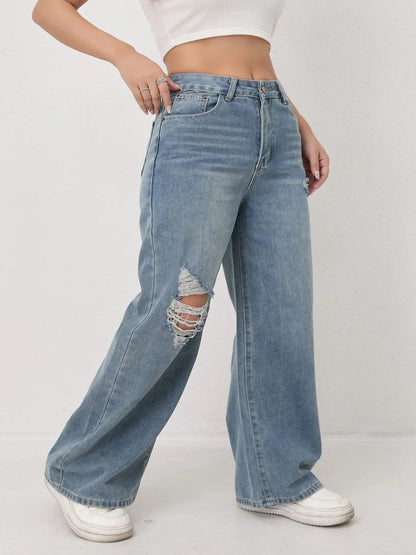 Calças Jeans de Perna Larga e Reta