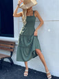 Vestido Feminino Halter Verão Cintura Elástica Midi Lisa Sem Mangas