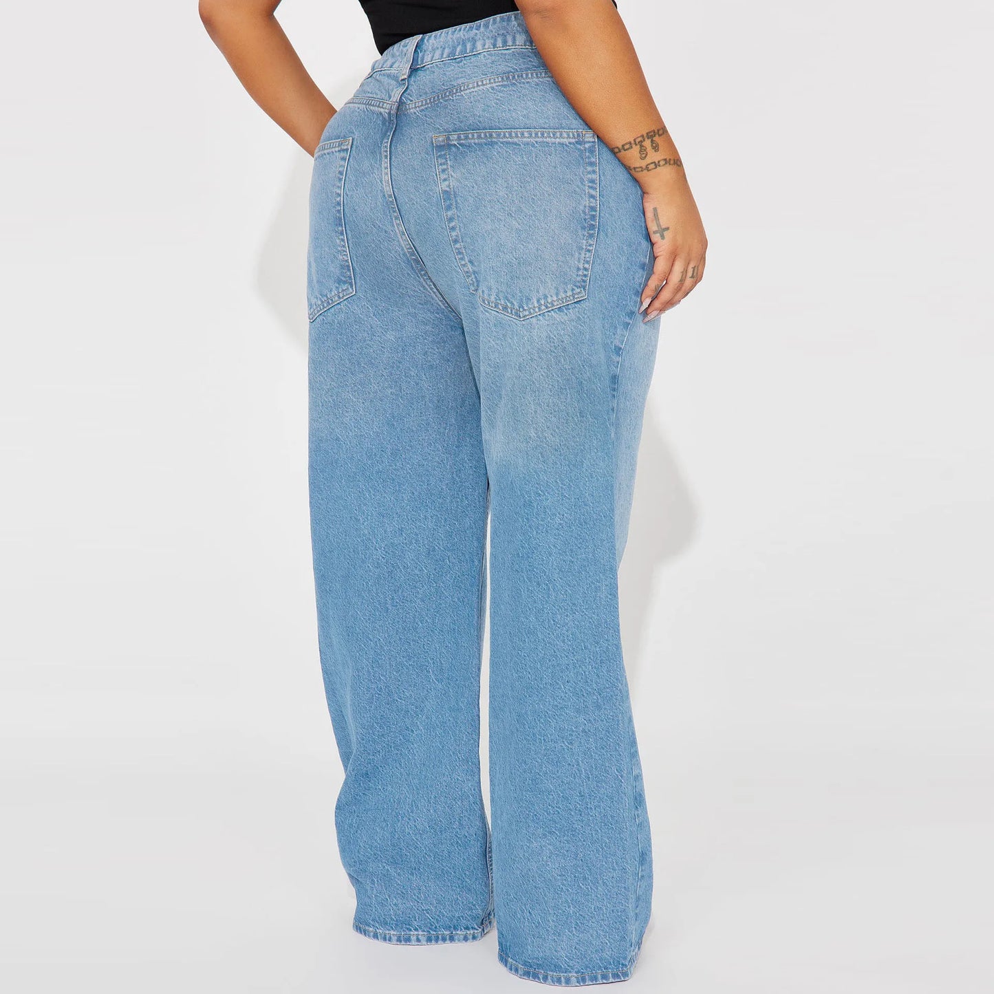 Calça Jeans de Perna Reta Cintura Alta