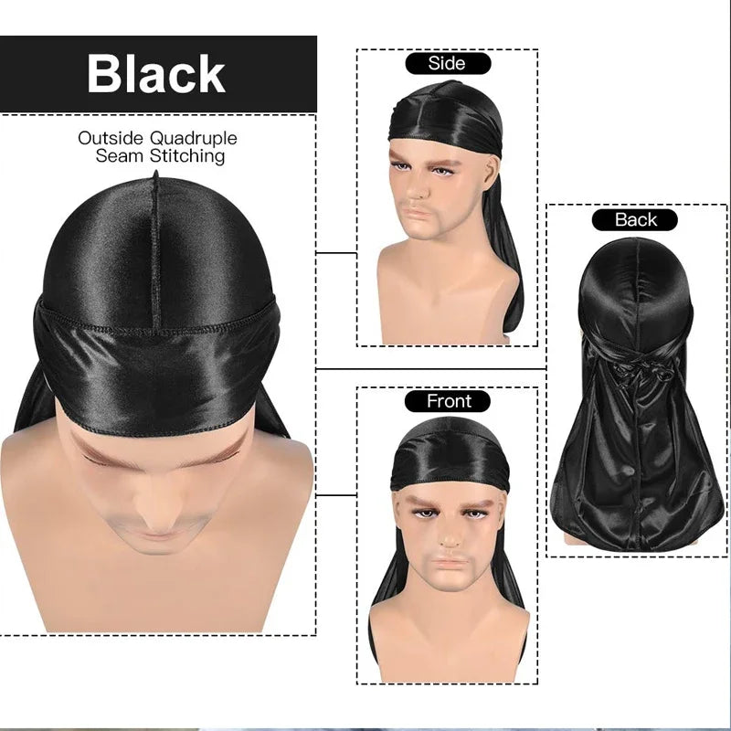 1-4 unidades — Novo Durag Silk Plus (Alta Densidade), Bandana, Turbante, Chapéu Masculino Respirável, Doo Rag de Cauda Longa para Homens, Touca de Pirata, Faixa de Cabeça.