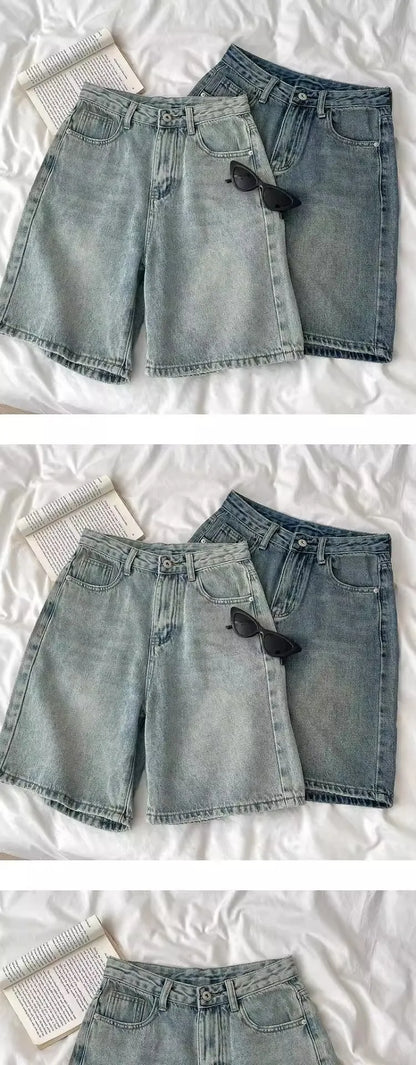 Short Jeans Feminino Retrô de Lavagem Desbotada