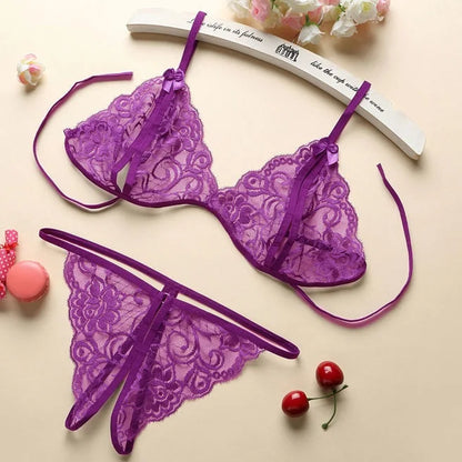 Conjunto de Lingerie Azul com Renda