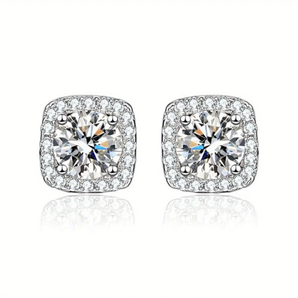 Conjunto de Brincos Redondos e Quadrados com Diamante
