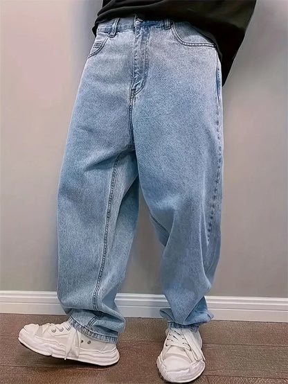 Calça Jeans Solta e Reta em Azul Claro
