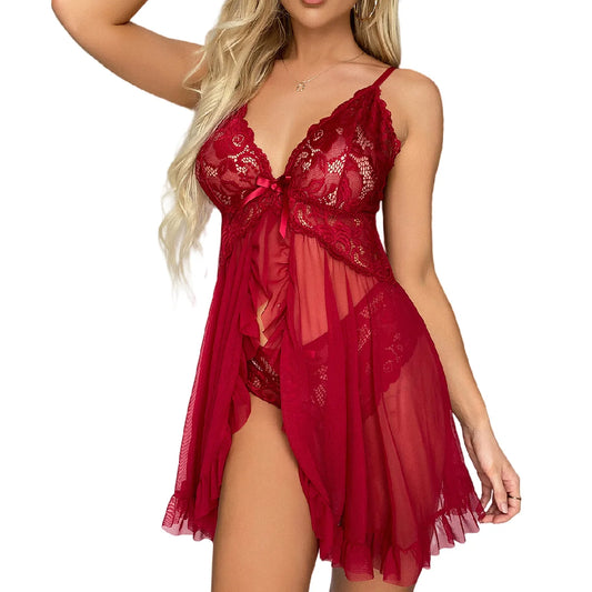 Lingerie com Renda Contrastante e Acabamento em Babados