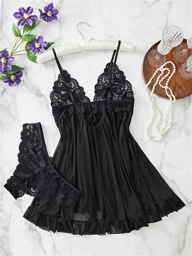 Conjunto de Lingerie Azul com Renda