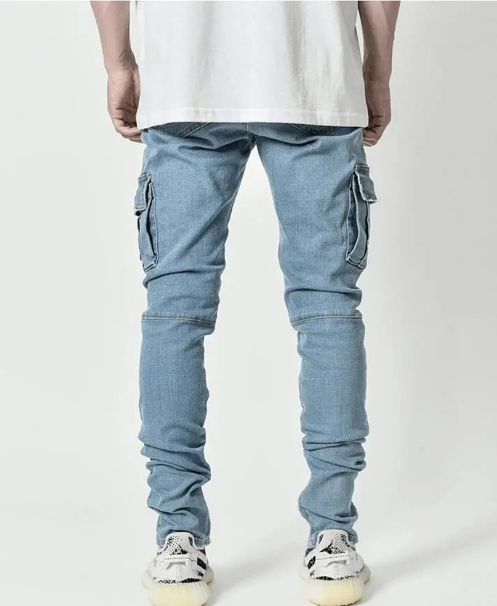 Calça Jeans Cargo com Vários Bolsos