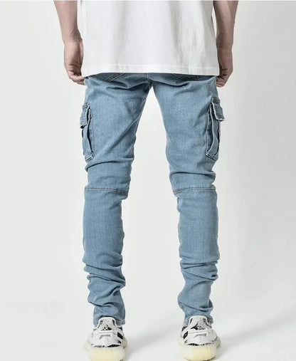 Calça Jeans Cargo com Vários Bolsos
