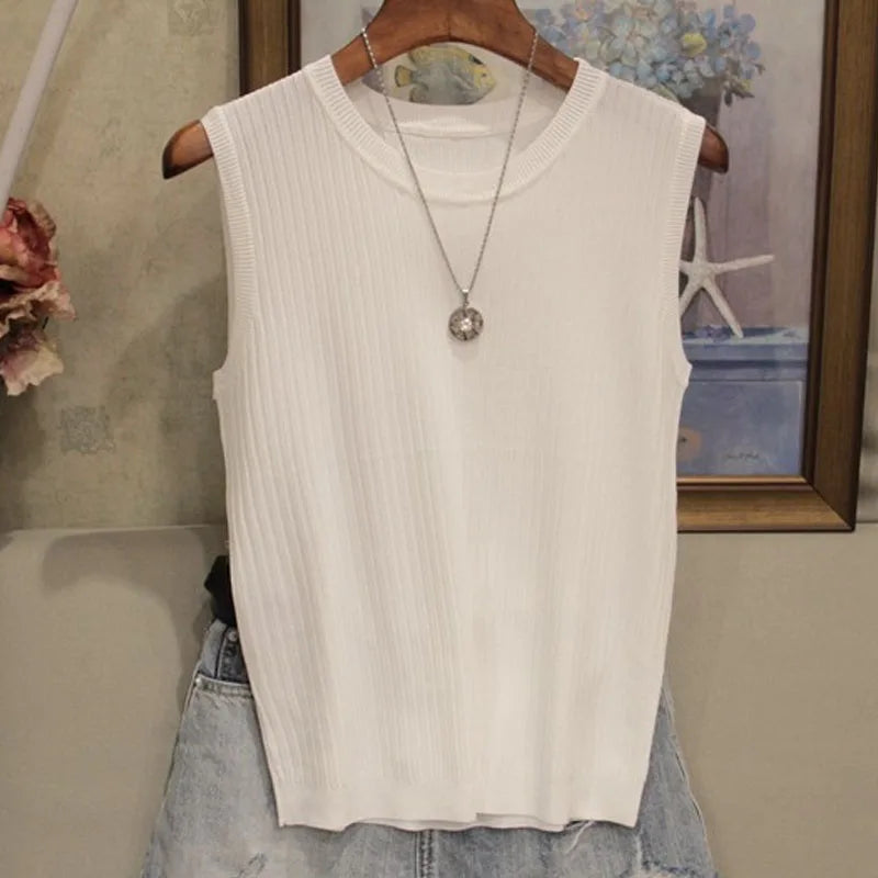 Blusas Casuais Finas Sem Mangas