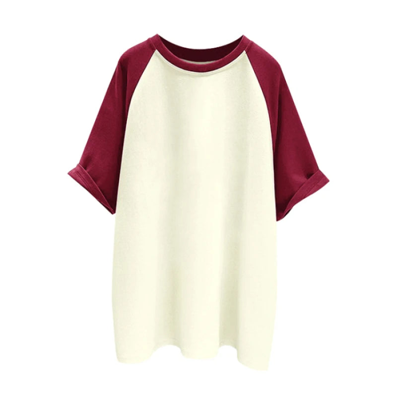 Camiseta de Algodão com Retalhos de Cores de Manga Curta