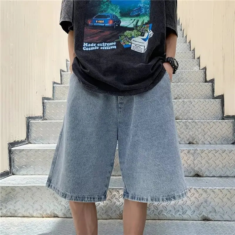 Bermuda Jeans Casual de Perna Reta e Caimento Solto