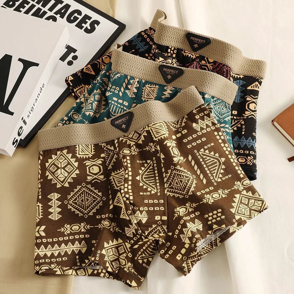 Cuecas Boxer Masculinas em Estilo Retrô Étnico