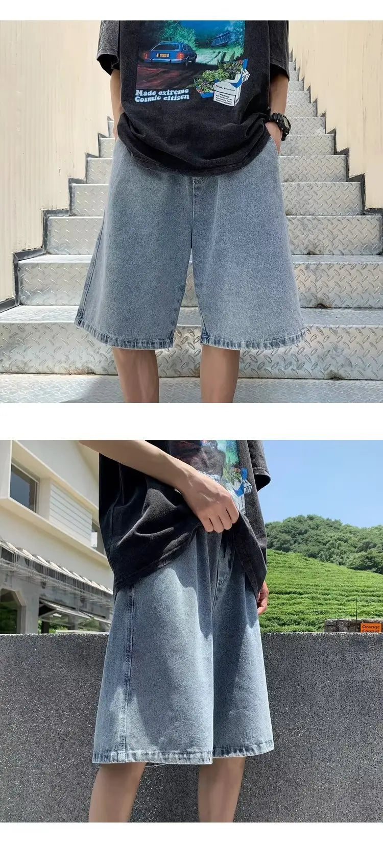 Bermuda Jeans Casual de Perna Reta e Caimento Solto