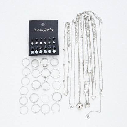 Conjunto Chique de Joias Prateadas com 51 Peças