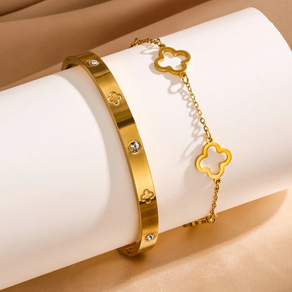 Conjunto de Pulseiras Francesas com Trevo da Sorte