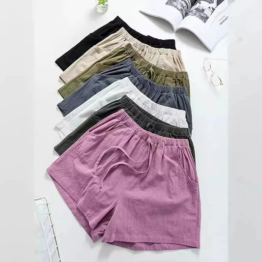 Short Feminino de Algodão e Linho de Cintura Alta