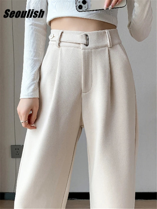 Calça Larga de Lã Engrossada Seoulish