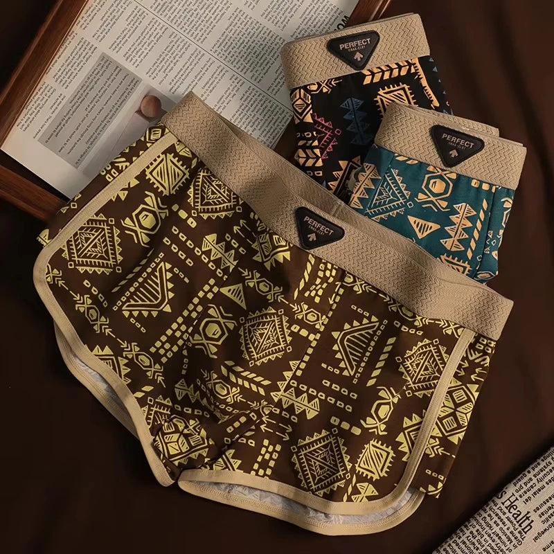 Cuecas Boxer Masculinas em Estilo Retrô Étnico