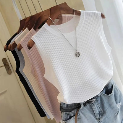 Blusas Casuais Finas Sem Mangas