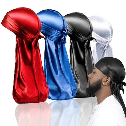 1-4 unidades — Novo Durag Silk Plus (Alta Densidade), Bandana, Turbante, Chapéu Masculino Respirável, Doo Rag de Cauda Longa para Homens, Touca de Pirata, Faixa de Cabeça.