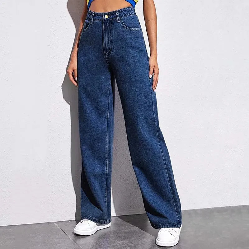 Jeans Femininos de Cintura Alta e Modelagem Larga (Loose Fit) com Perna Reta