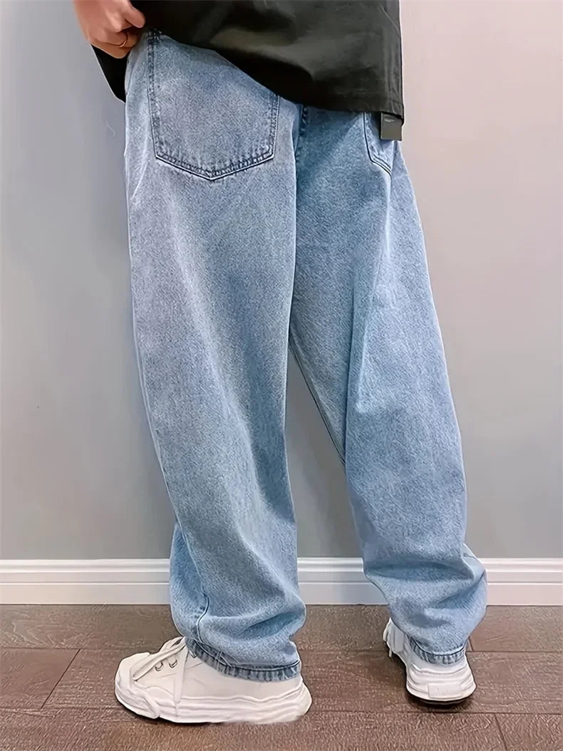 Calça Jeans Solta e Reta em Azul Claro