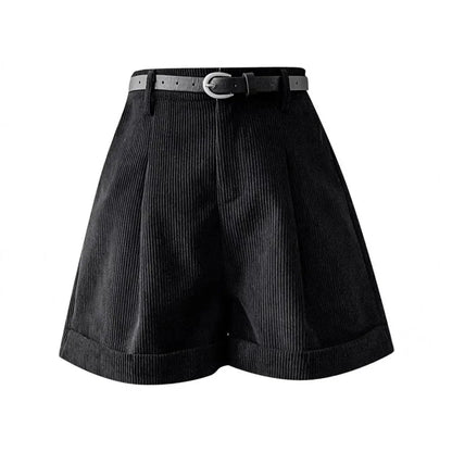 Short de Veludo Cotelê Retrô de Cintura Alta
