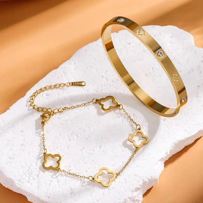 Conjunto de Pulseiras Francesas com Trevo da Sorte