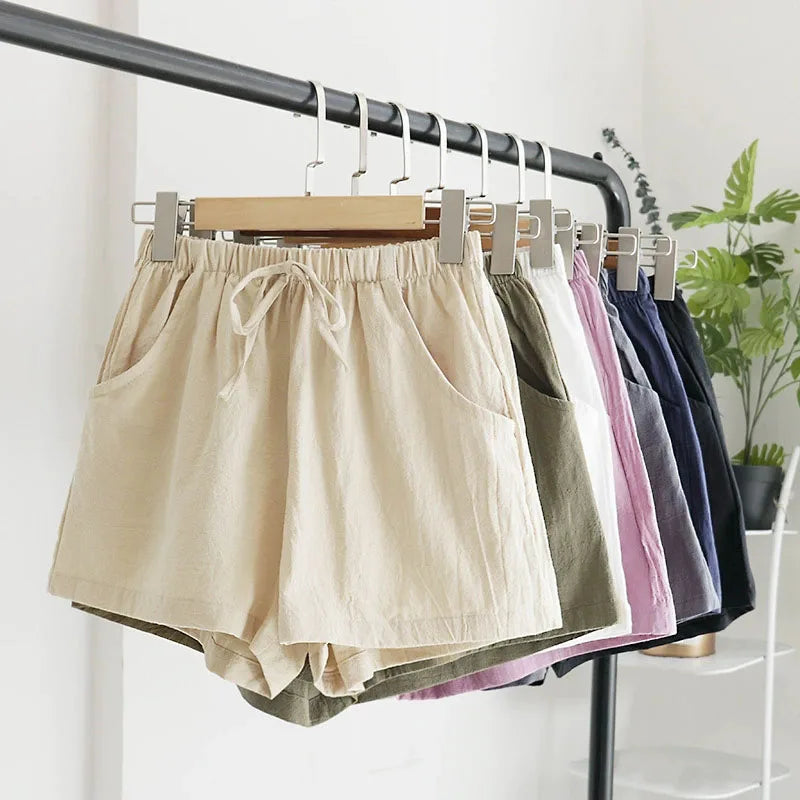 Short Feminino de Algodão e Linho de Cintura Alta