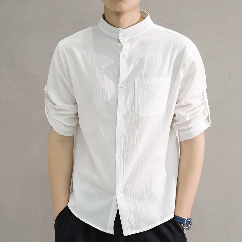 Camisa Estilo Casual com Gola Padre