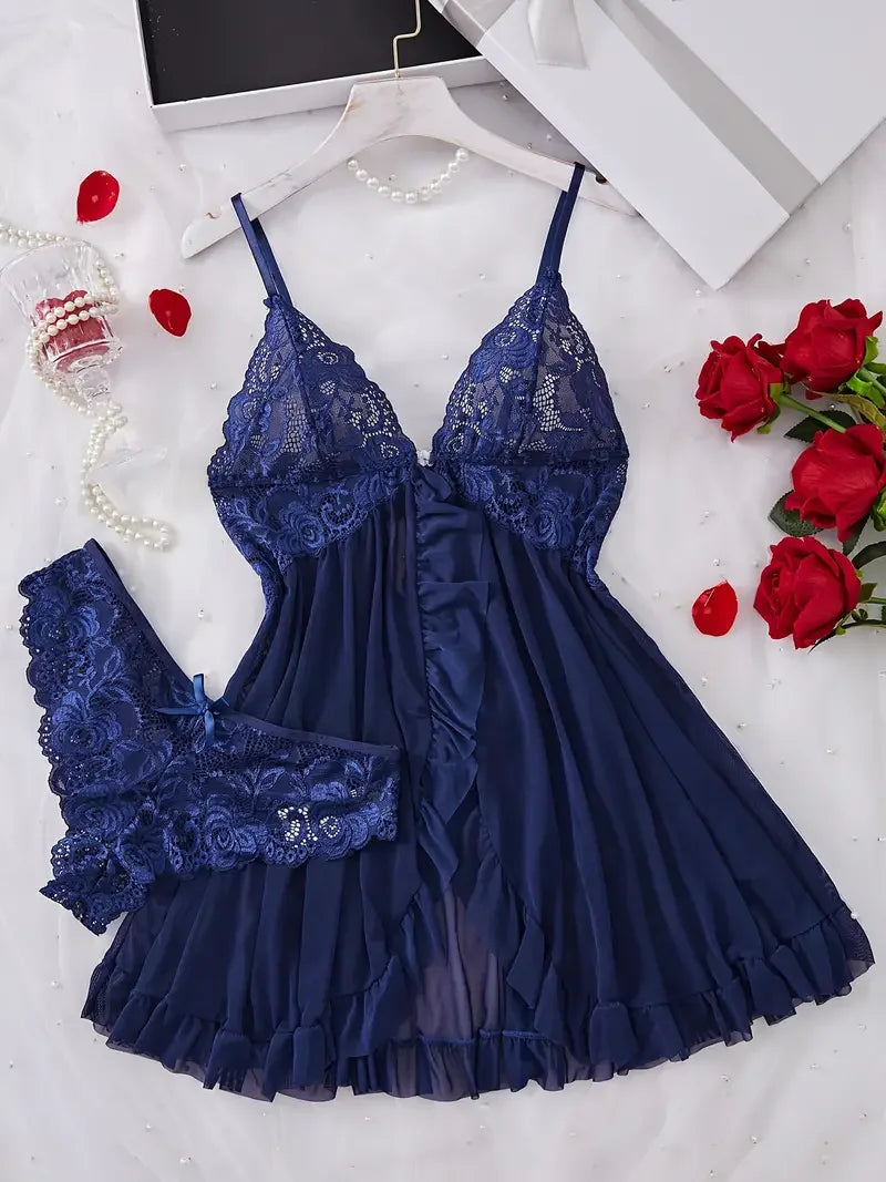 Conjunto de Lingerie Azul com Renda