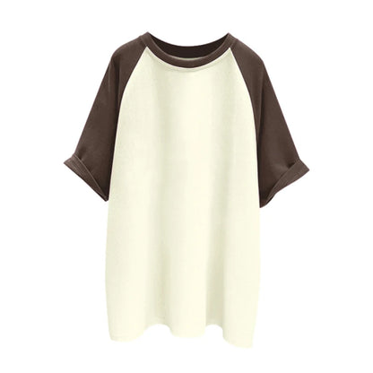 Camiseta de Algodão com Retalhos de Cores de Manga Curta