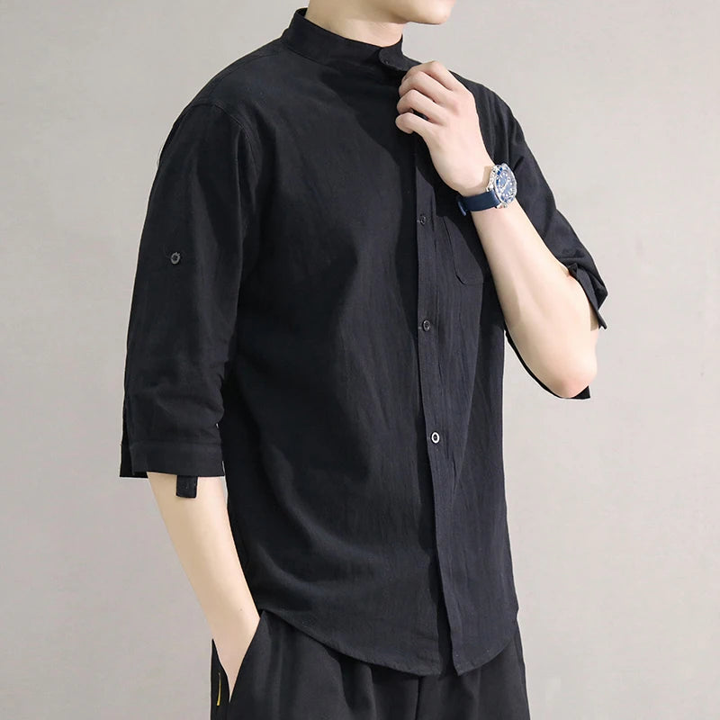 Camisa Estilo Casual com Gola Padre
