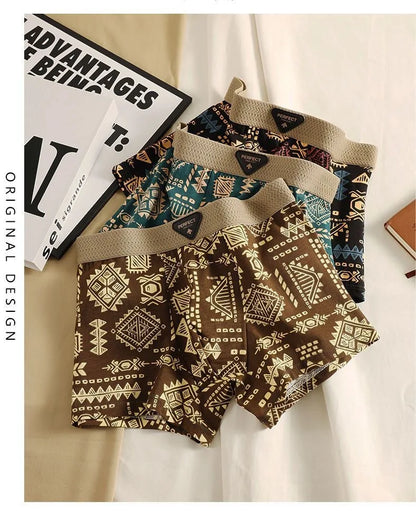 Cuecas Boxer Masculinas em Estilo Retrô Étnico