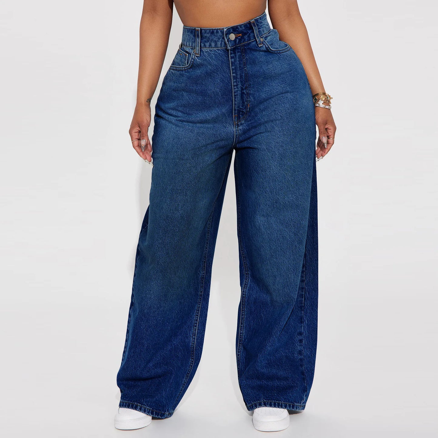 Calça Jeans de Perna Reta Cintura Alta