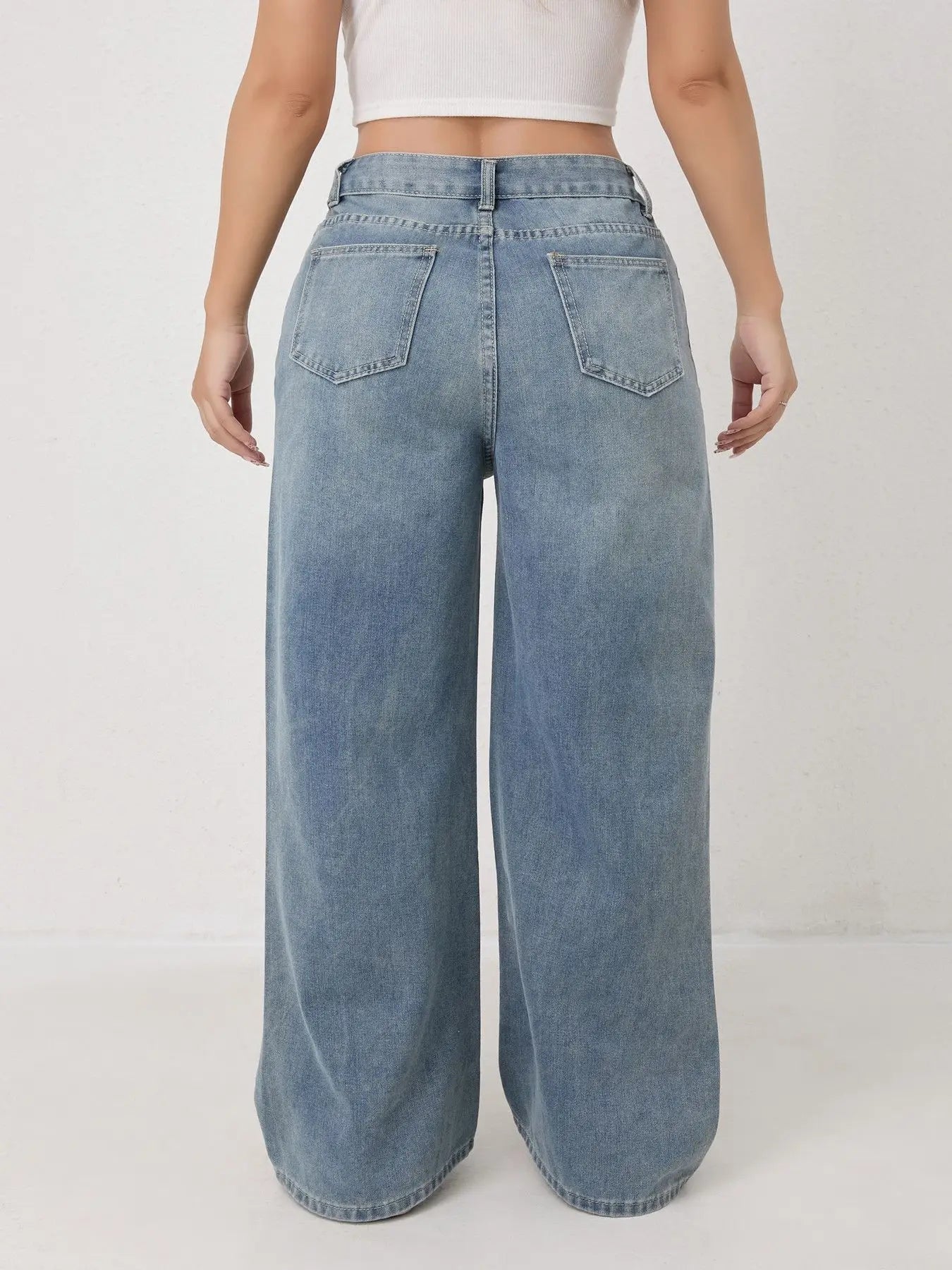 Calças Jeans de Perna Larga e Reta