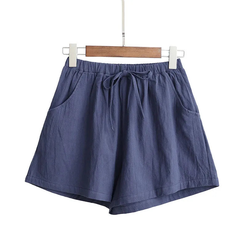 Short Feminino de Algodão e Linho de Cintura Alta