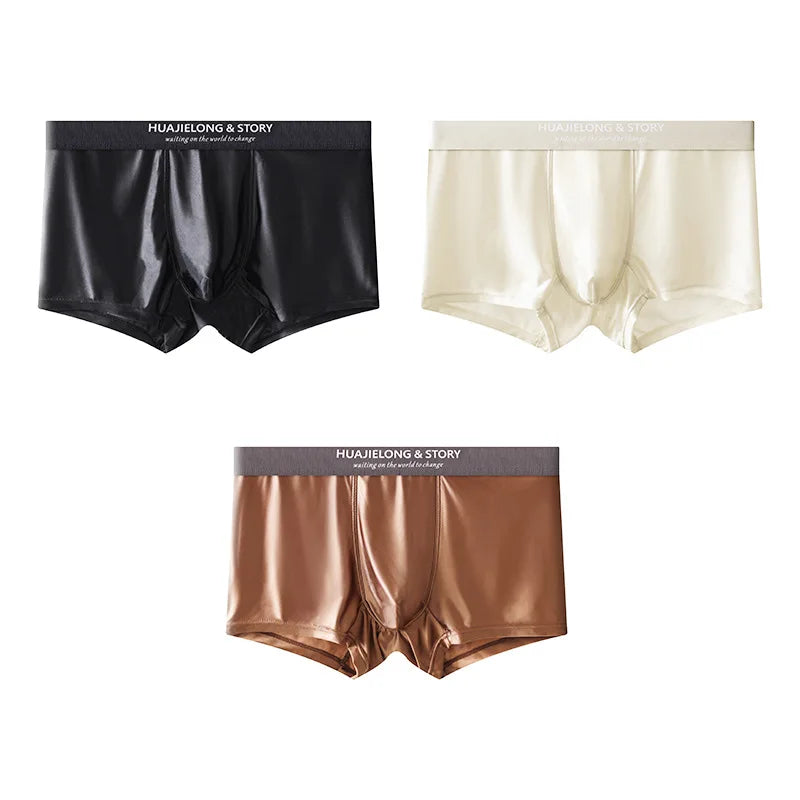 Kit 1 ou 3 Unidades de Cuecas Boxer em Seda Gelo e Cetim