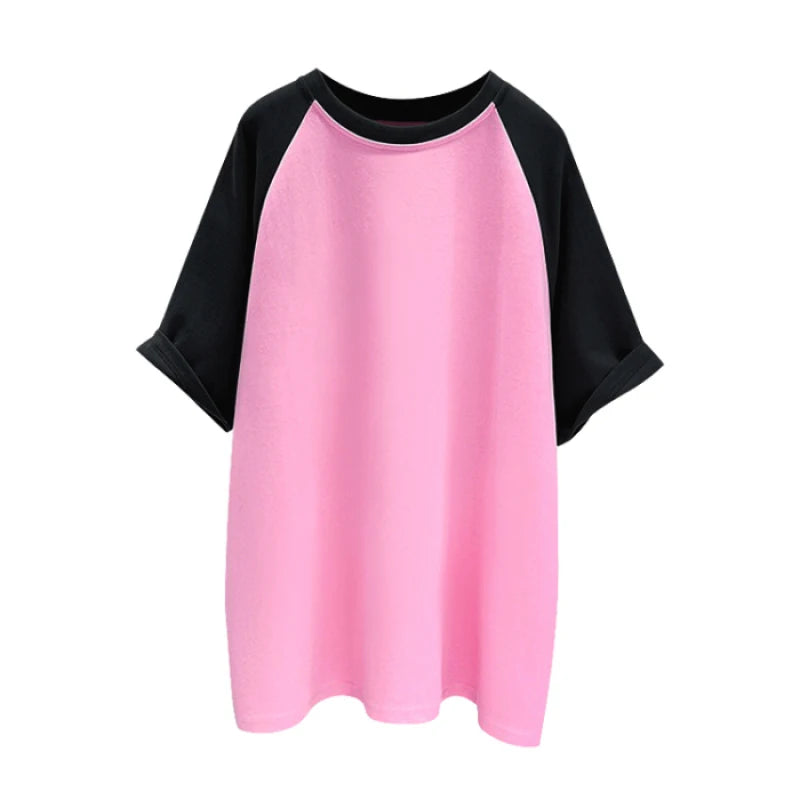 Camiseta de Algodão com Retalhos de Cores de Manga Curta